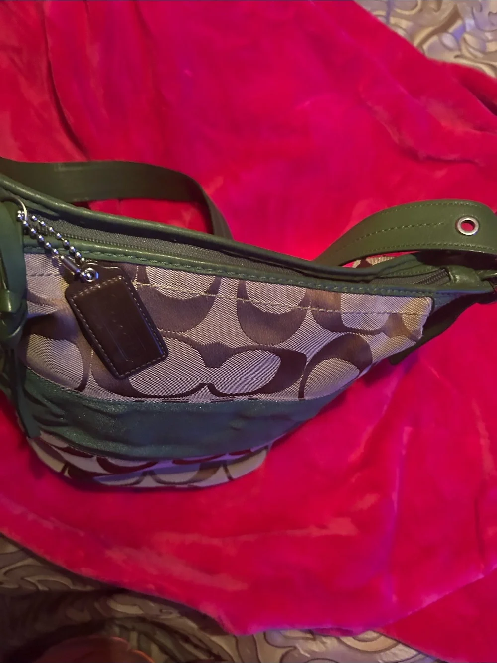 Coach Brown Signature Crossbody with Green Band